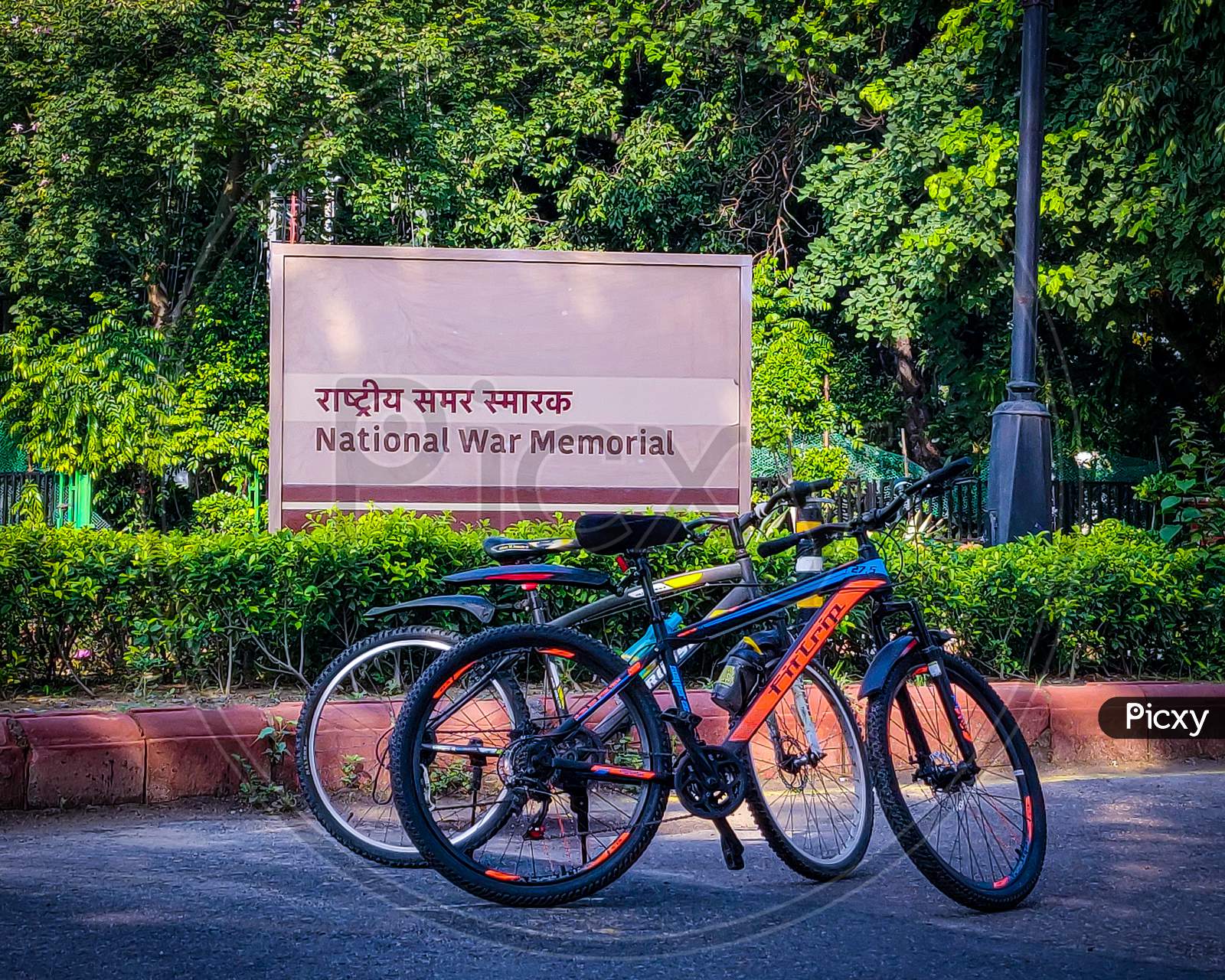 Cycles parked at the National War Memorial, New Delhi, India