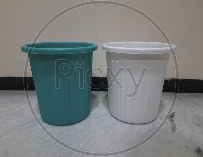 Dustbins | Green for wet waste | White for dry waste