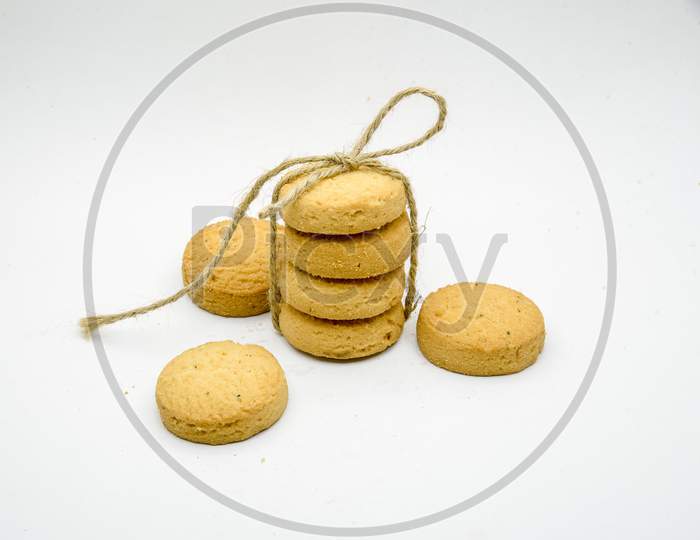 biscuits isolated on dark background.Atta biscuit, cookies, white flour biscuit - Indian cooking