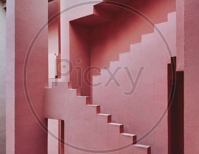 Pink colored stairs