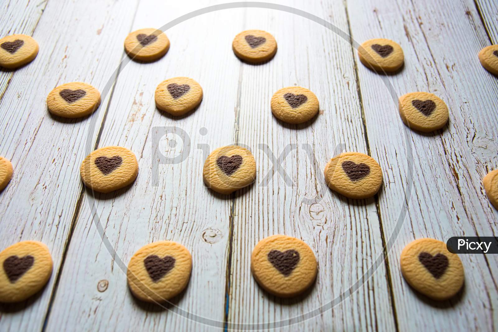 Close up of heart shaped cookies on a background