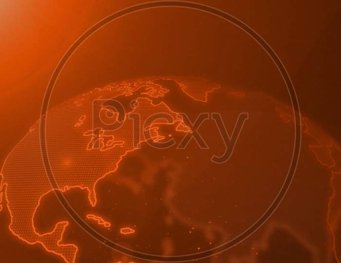 Half Cover Vertical Worlds Map On Globe Illustration In Hot Orange Theme With Some Great Lighting And Glowing Effect