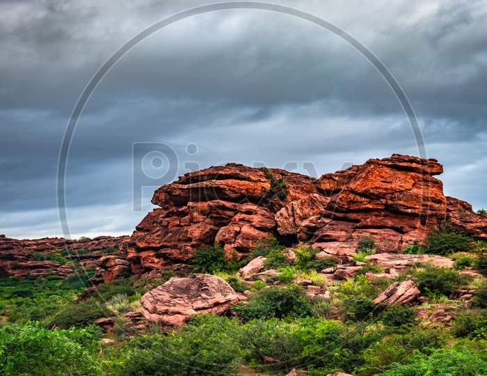 Mountainous Landscape With Dramatic Sky At Morning From Flat Angle Shot