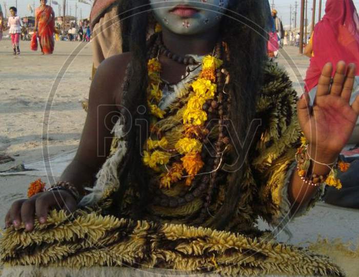 A child performing penance as Lord Shiva, kumbh prayagraj