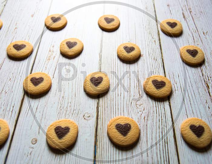Close up of heart shaped cookies on a background