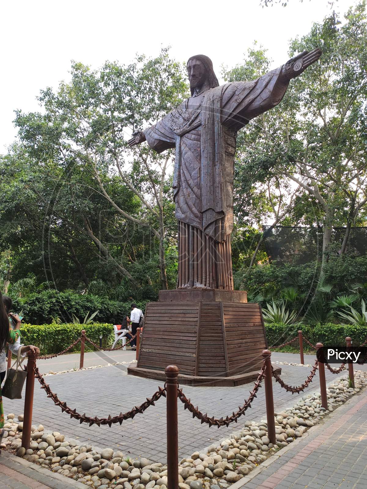 miniature Christ the Redeemer made of waste material in waste to wonder park Delhi Nizamuddin India