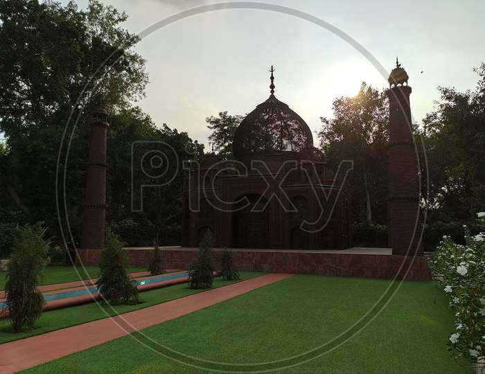 miniature taj mahal made of waste material in waste to wonder park Delhi Nizamuddin India