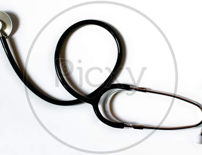 Black color stethoscope on white background
