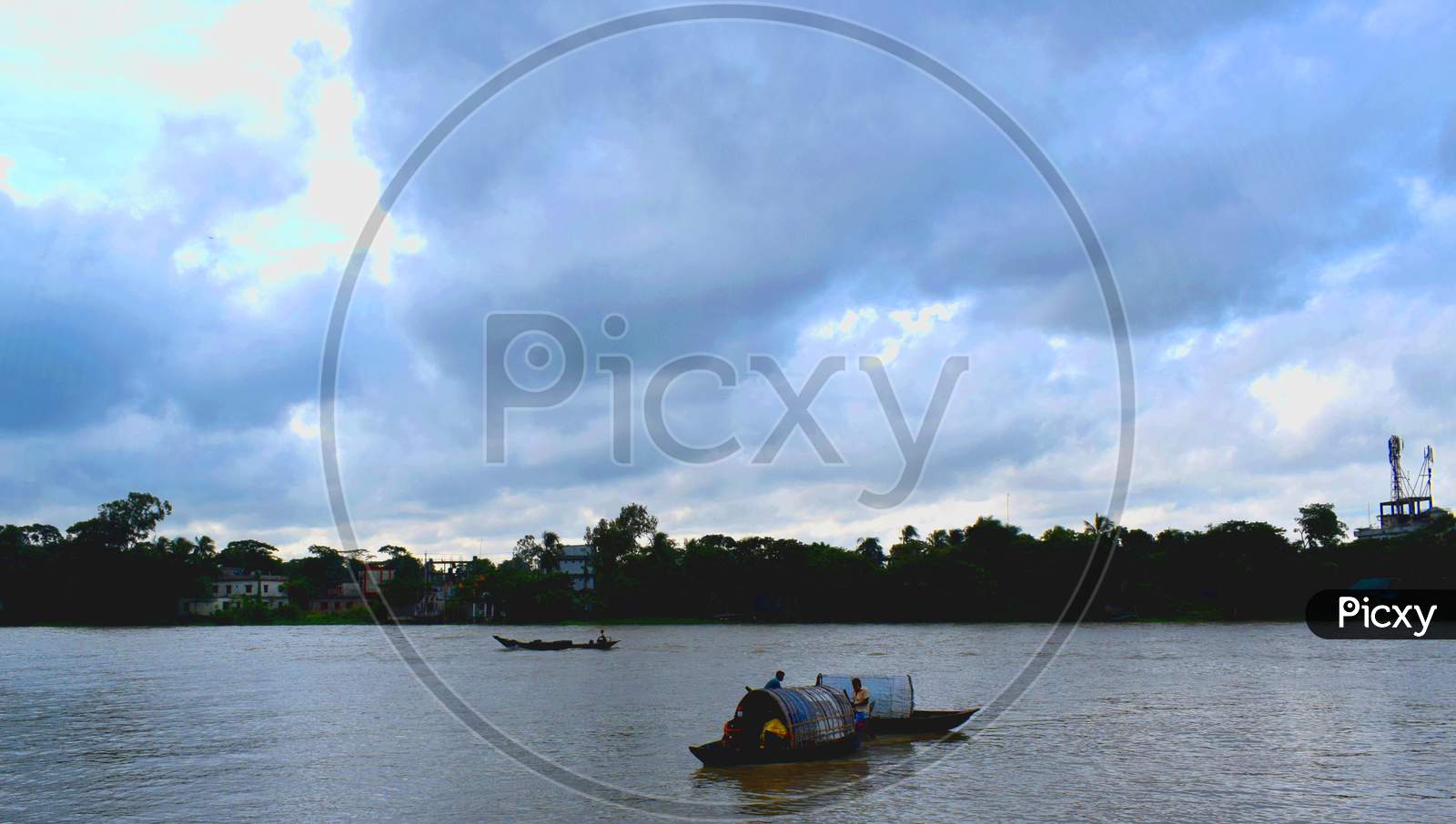 River Side Local People Lifestyle,River View, Traditional Small Boat With Cloudy Sky .The Photo Was Taken From Shitolokkha River, Narayanganj,Rupgonj On 24Th September 2020.