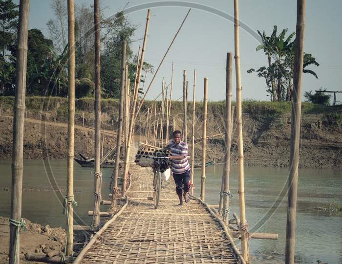 Hanging bridge  of bamboo