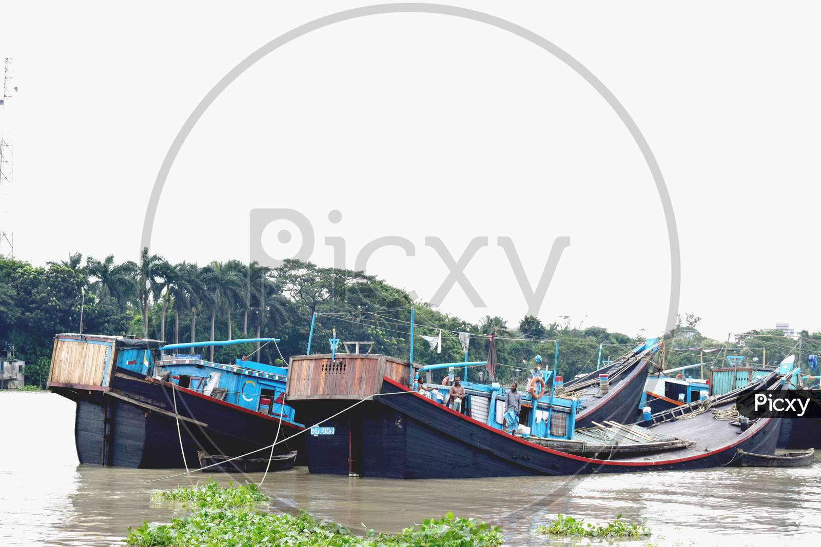 River Side Local People Lifestyle,River View, Traditional Small Boat With Cloudy Sky .The Photo Was Taken From Shitolokkha River, Narayanganj,Rupgonj On 24Th September 2020.