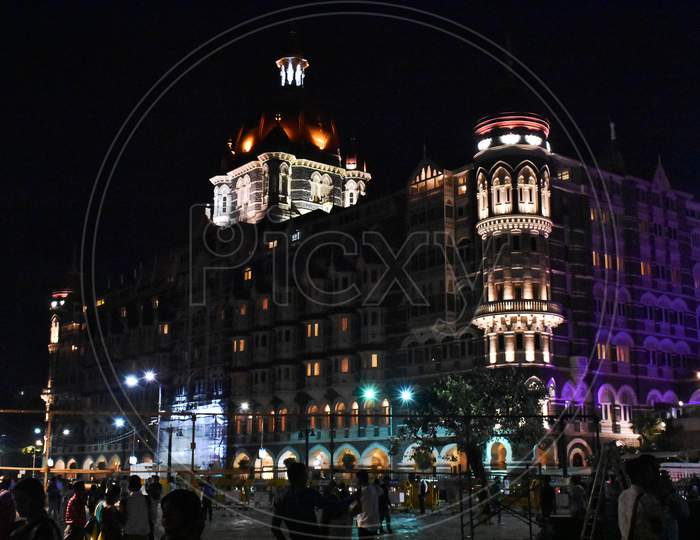 Taj Hotel In Mumbai India, With Beautiful Glowing Lights