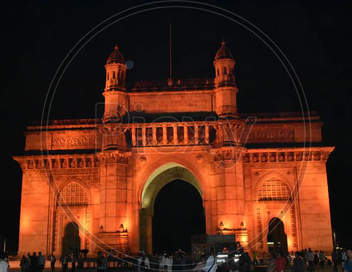 Glowing Brown Light On Gateway Of India In Mumbai