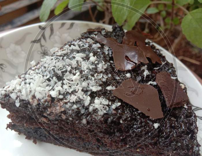 chocolate cake in dish