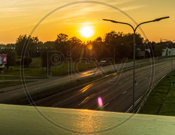 Highway Bridge Evening Sunset View