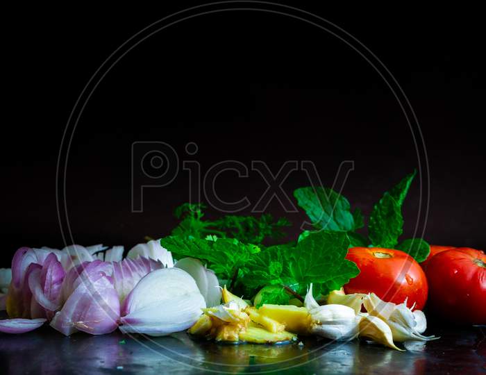Fresh Vegetables On A Black Table