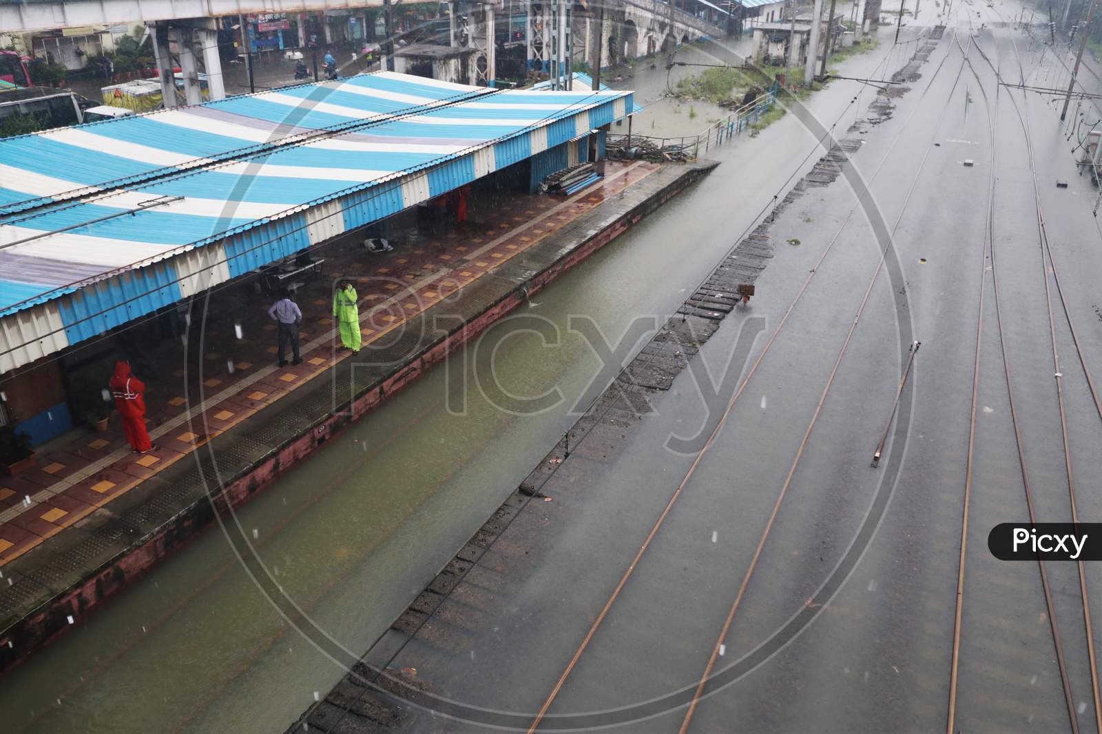 A view of waterlogged tracks after heavy rainfall in Mumbai, India, September 23, 2020.