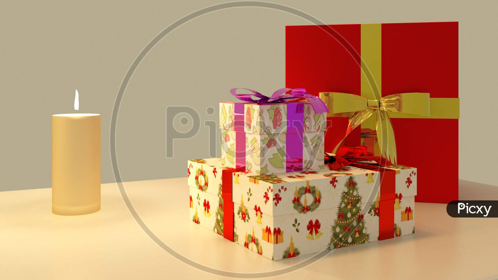 Christmas Gifts, Candle And Gift Box