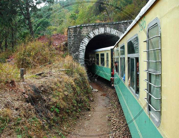Toy Train Passing From Tunnel