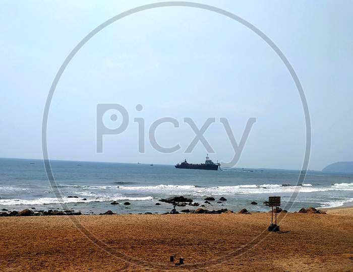 Sea Beach India with Ship, Vizag, AP