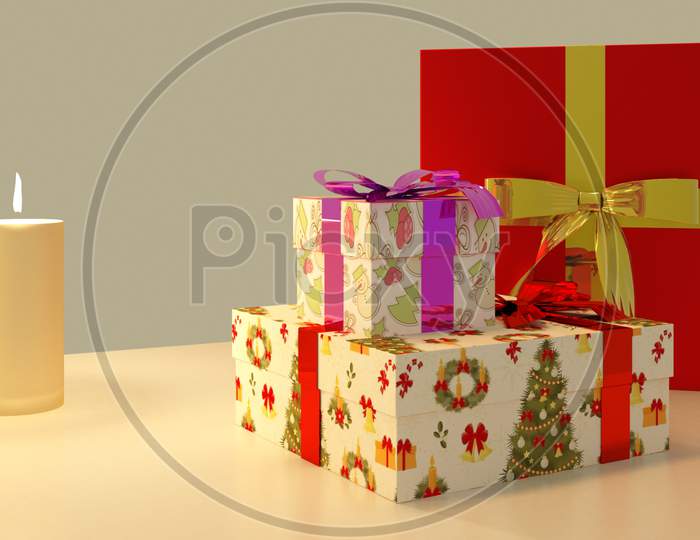 Christmas Gifts, Candle And Gift Box