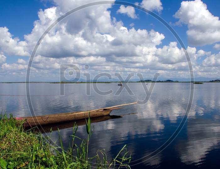 cloudscape and landscape at loktak lake india