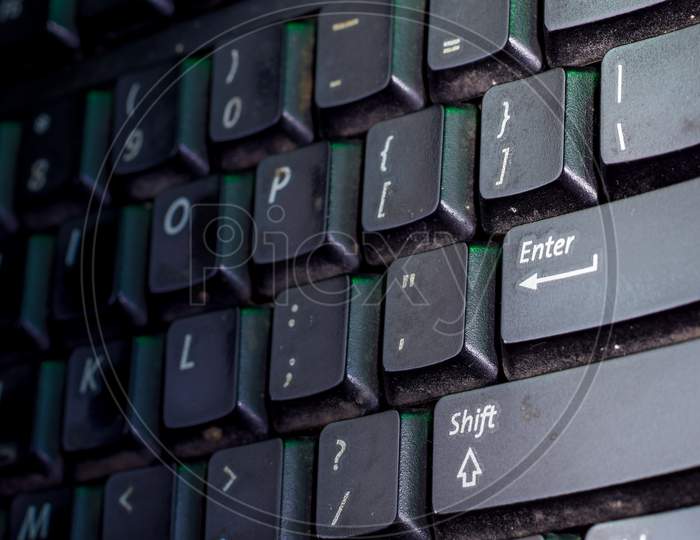 Selective Focus On Enter Button Of Computer Keyboard.
