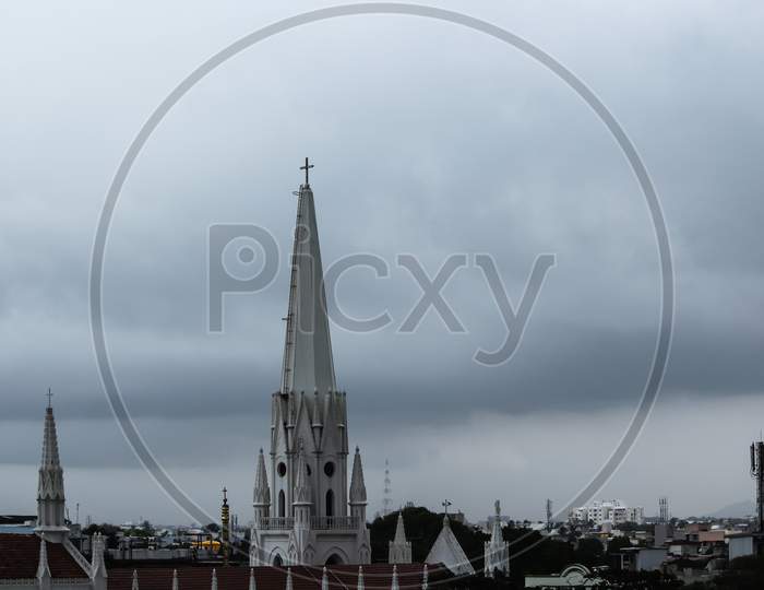 Saint Thomas Church In Chennai Under A Dramatic Monsoon Sky