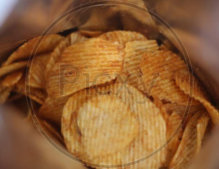 Potato chips inside the packet