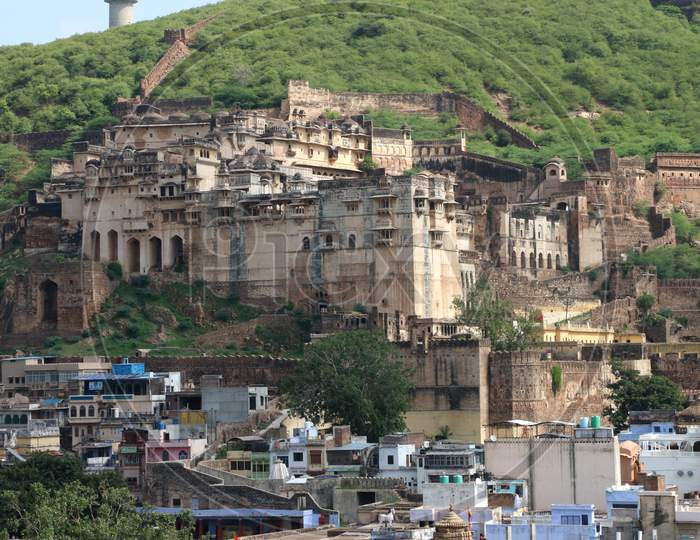 Taragarh Fort In Bundi Town, Typical Medieval Fortress In Rajasthan, India