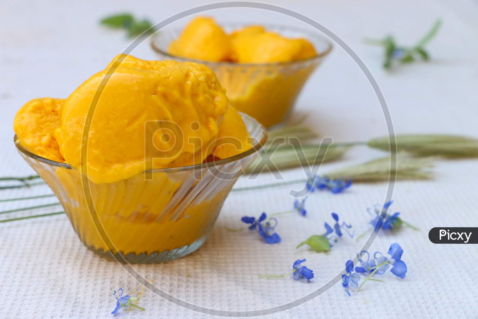 Mango Ice Cream, Glass Bowl On Mango Ice Cream