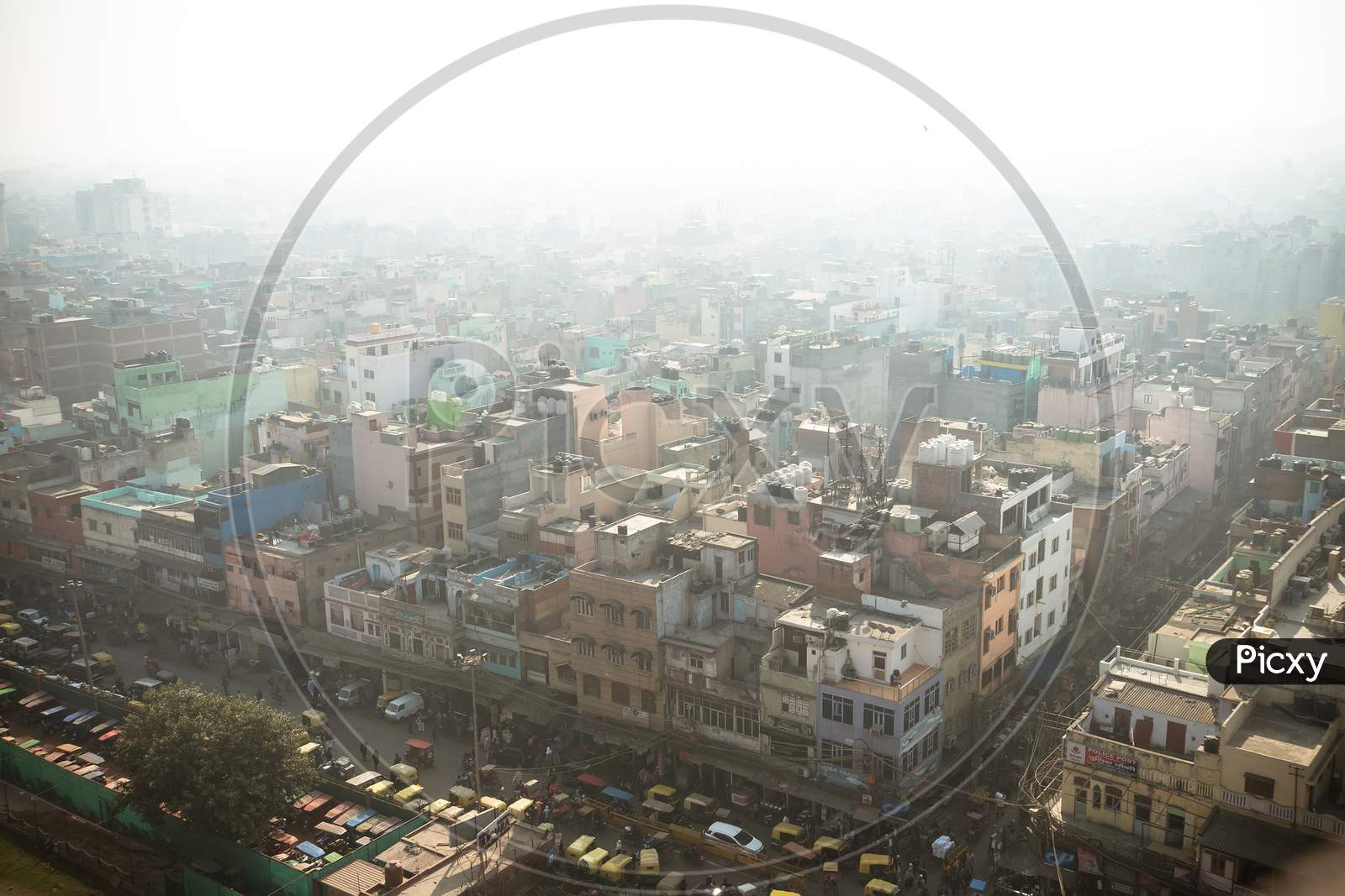 Top View Of The City Street In The Poor Quarter Of New Delhi.