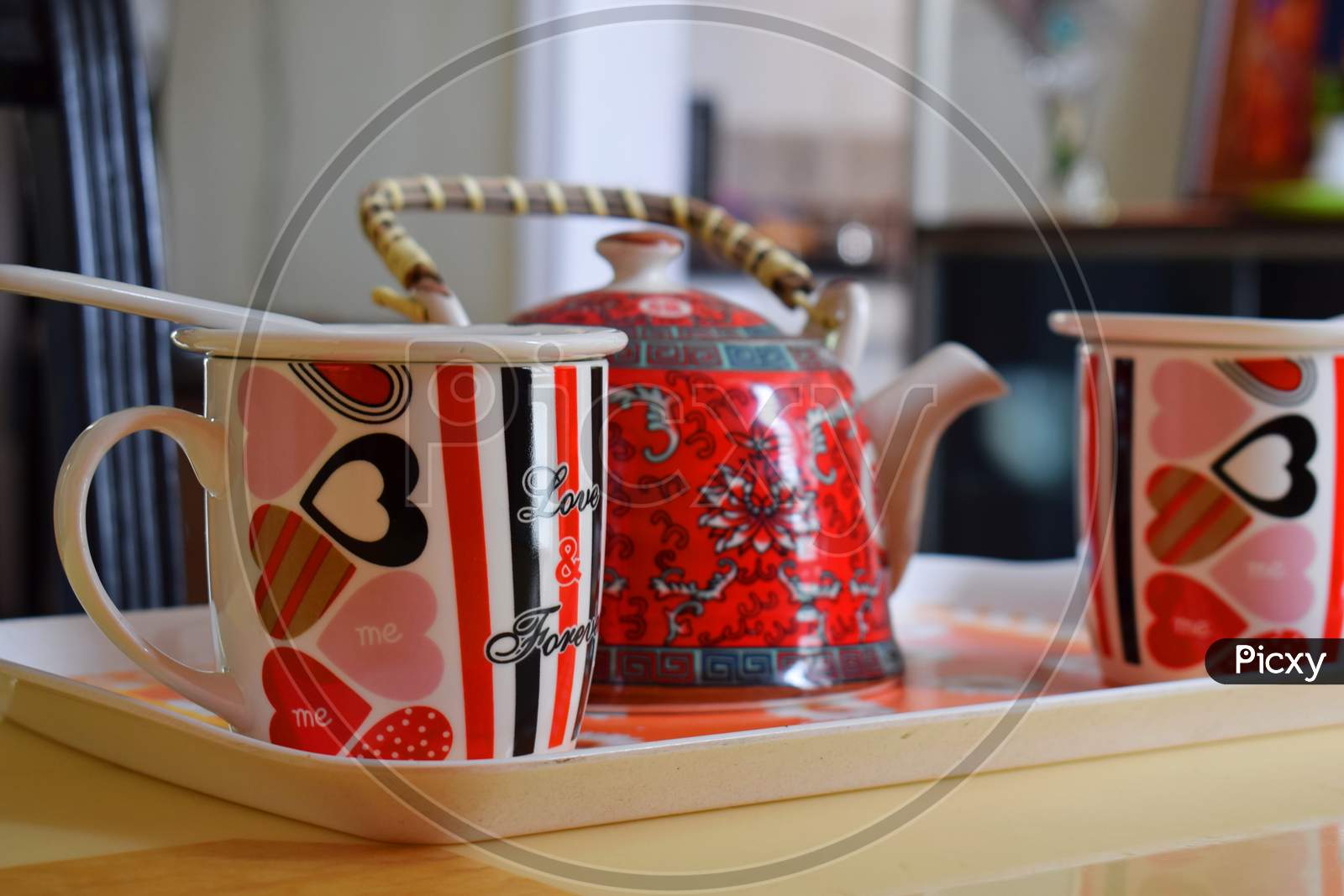 Tea Cup With Kettle And Beautiful Art