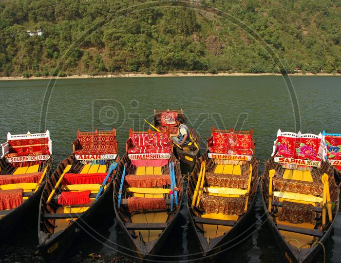 colourful boats at Nainital uttarakhand india