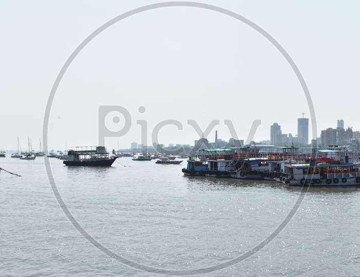Transportation Boat Standing Near The Mumbai Port