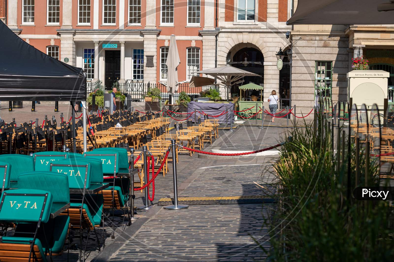Empty Seating At An Outdoor Entertainment Area In Covent Garden During Covid 19 Pandemic