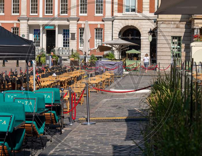 Empty Seating At An Outdoor Entertainment Area In Covent Garden During Covid 19 Pandemic