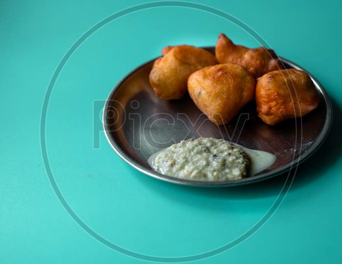 Indian Delicious Mysore Bonda With Chutney For A Healthy Evening Snack