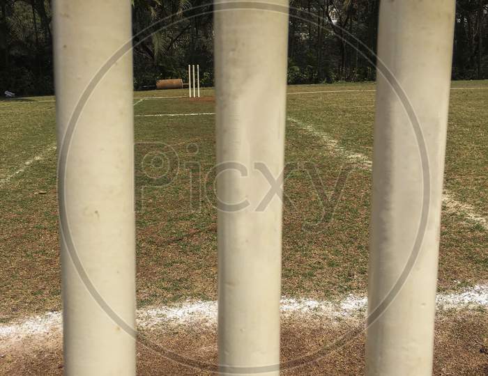 Cricket stumps close-up | Stumps to stumps view