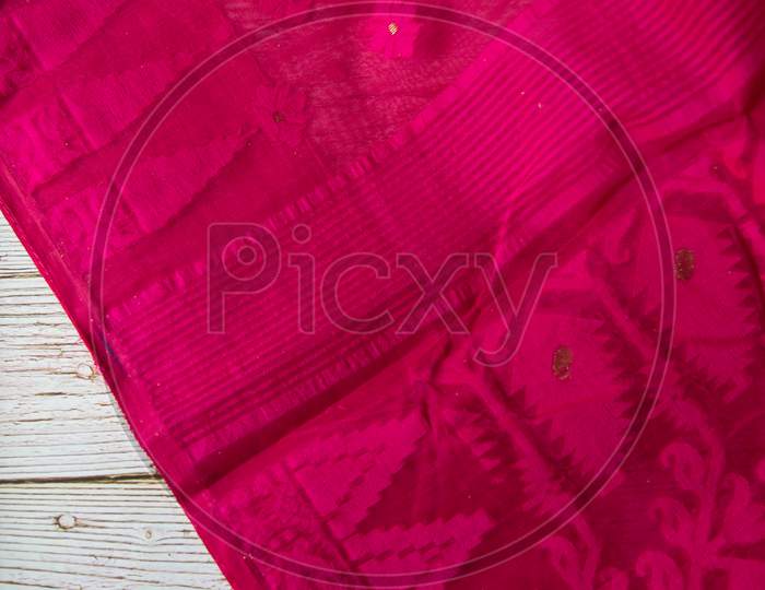 Beautiful red cotton sari on a background