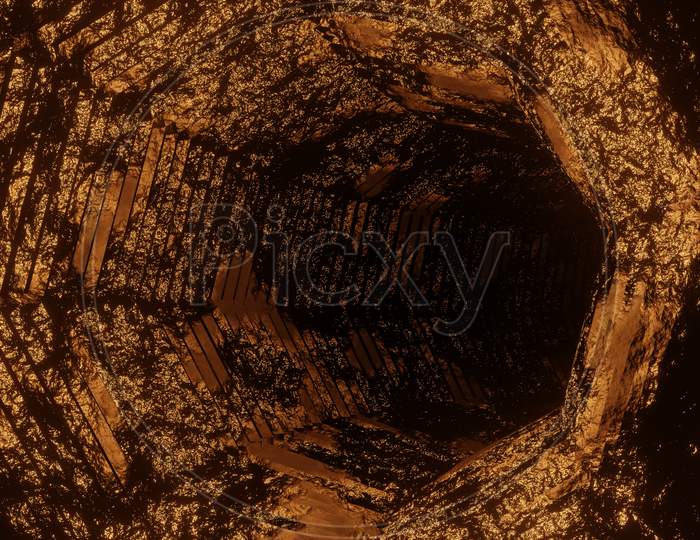 3D Illustration Graphic Of A Tunnel Or Cave, Which Has Beautiful Hard Rough Texture Or Pattern On The Wall.