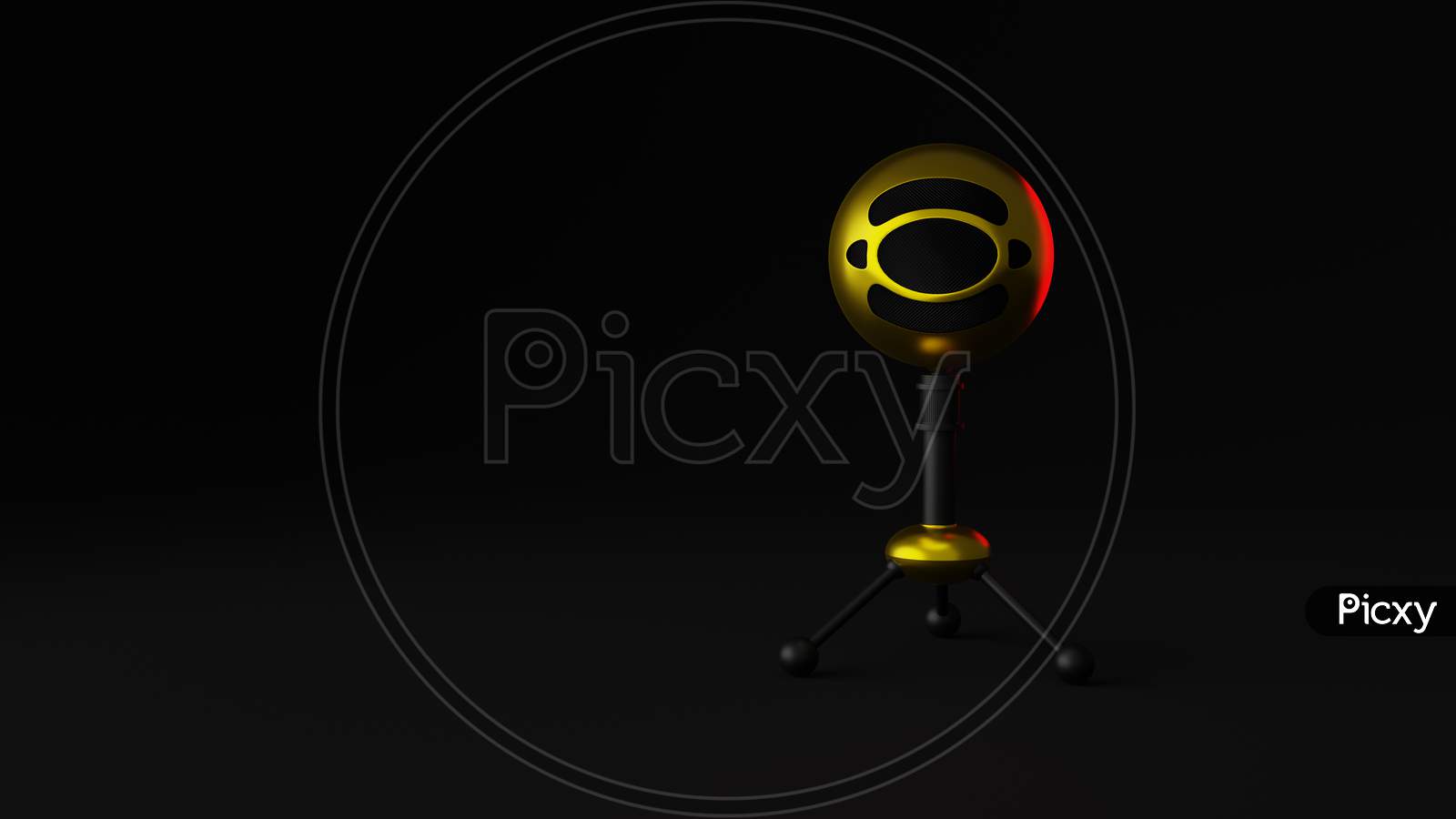 3D Rendering Of A Shiny Stylish Table Mic With Red Light