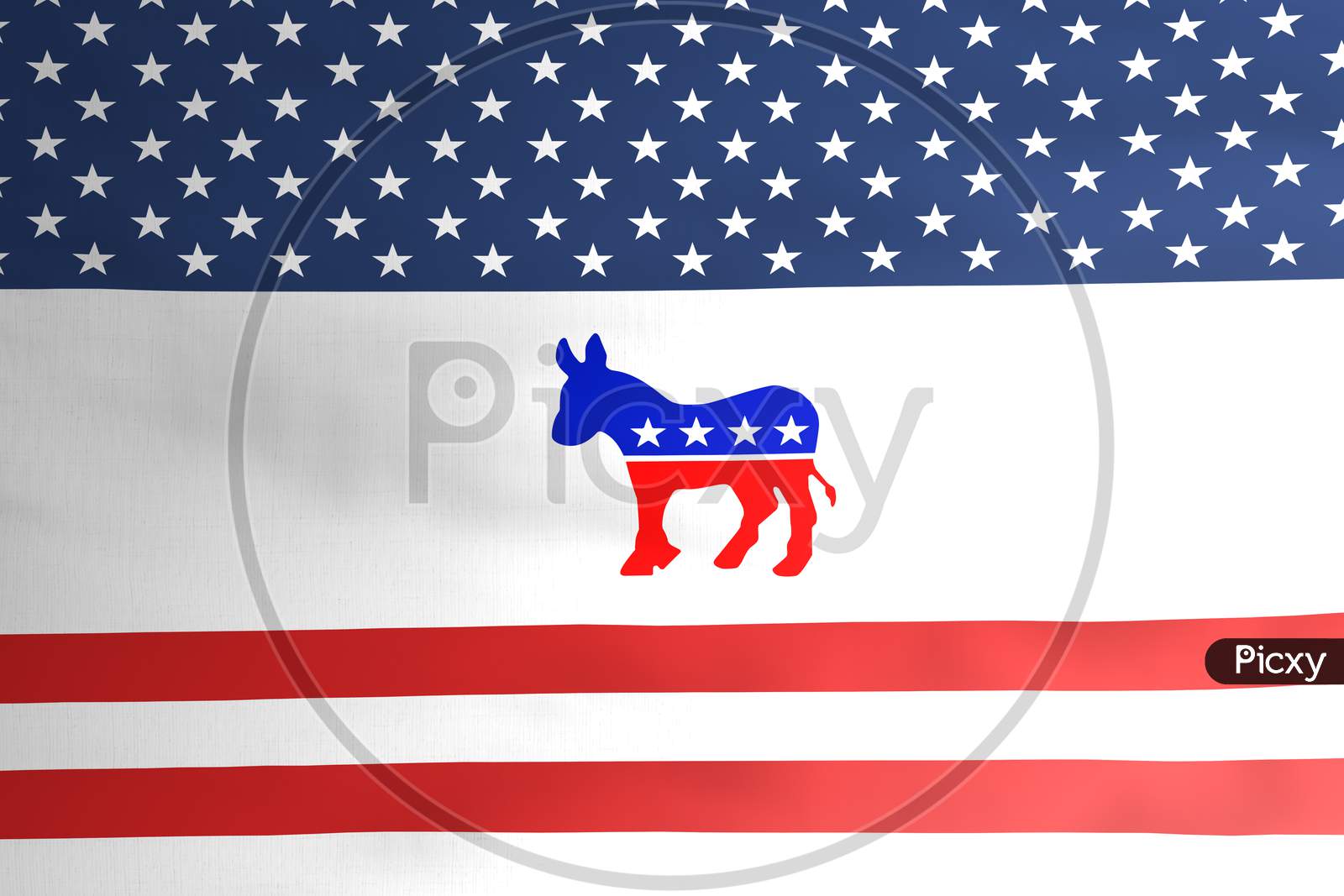 Democratic Party Donkey Emblem Icon On American Flag Illustration Design, Usa Presidential Election 2020 Concept, Editorial.