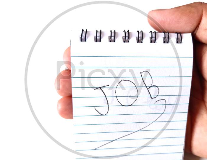 job word in hand on white background