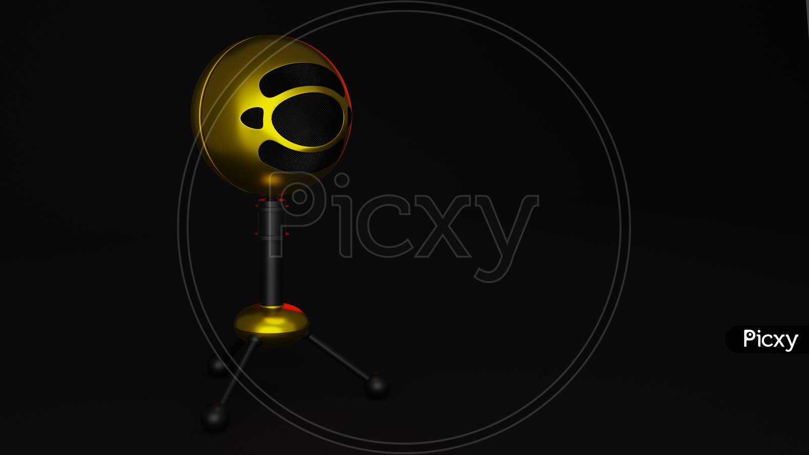 3D Rendering Of A Shiny Stylish Table Mic With Red Light
