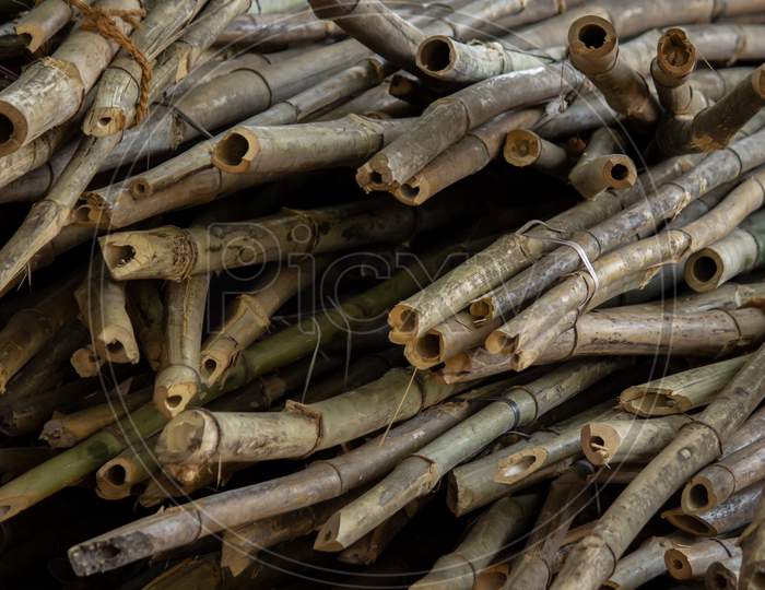 Bunch Of Bamboo Stem Piled Up