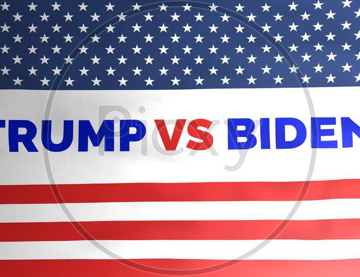 Trump Vs Biden On American Flag Illustration, Two Candidates For President Election 2020, Republican And Democratic Party Concept. Editorial.