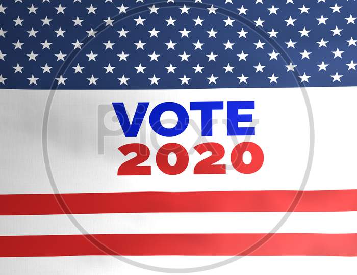 Vote 2020 On American Flag Illustration, Usa Presidential Election 2020 Concept During Covid-19 Pandemic.