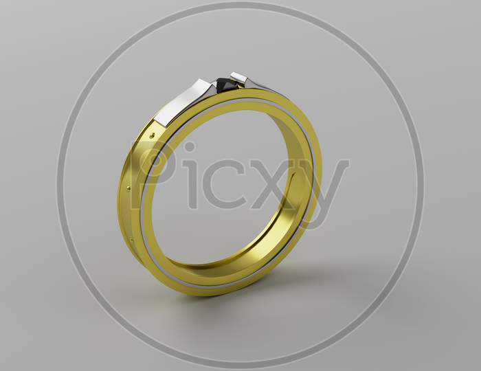 3D Rendering Of A Gold Ring With Platinum Design And Black Diamond