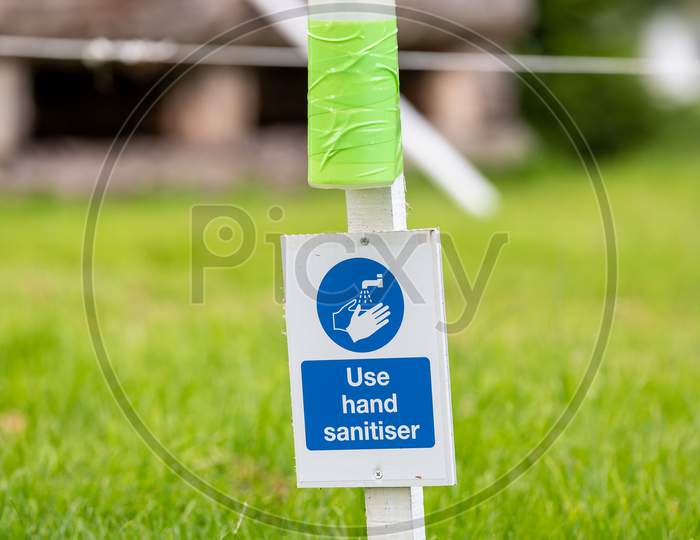 Hand Sanitiser At An Outdoor Horse Trials Event As Autumn Approaches During Covid 19 Pandemic